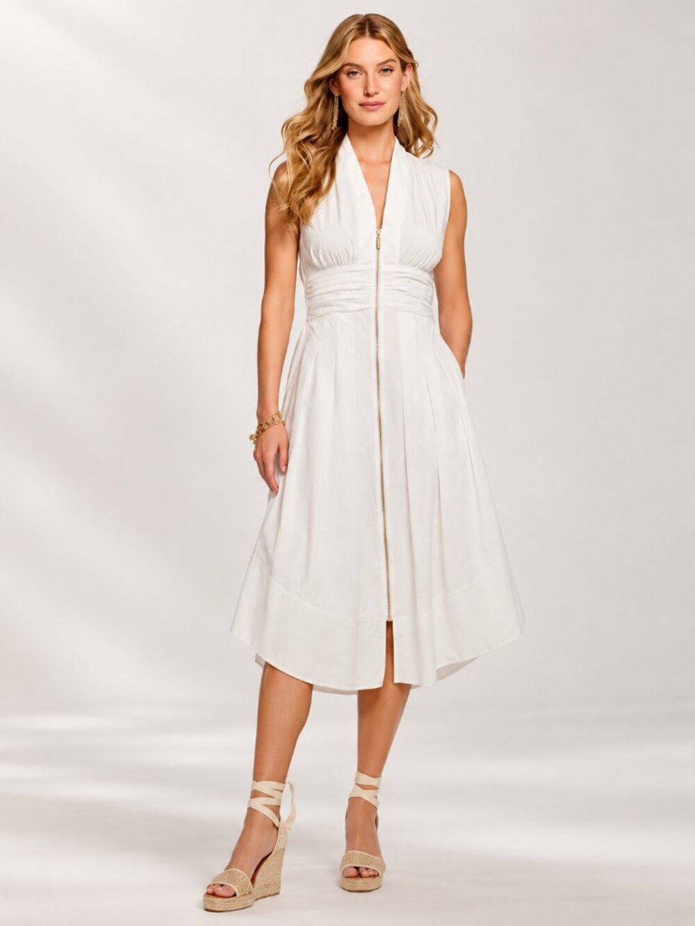 RAMY BROOK Meg White Cotton Zip Front Midi Dress Sleeveless XS